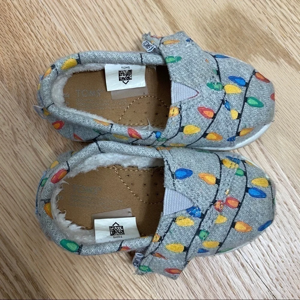 Toms Christmas Lights Loafers Sz 5 Toddler Alpargata Shoes Baby Gray